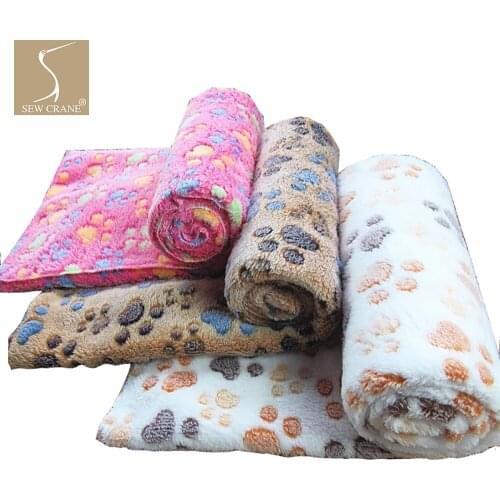 SewCrane Puppy Paws Print Dog Blanket Cat Coral Fleece Soft Velvet Warm Mat