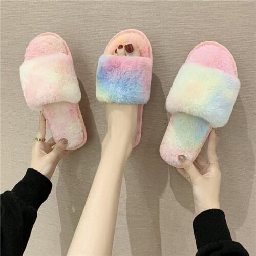 COOTELILI Woman Slippers Women Winter Shoes For Women New Fashion Faux Fur 1.5cm Heel Slippers Women Summer Shoes Plus Size 41