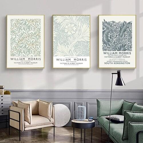 Nordic William Morris Poster Print Abstract Plant Marigold Larkspur Canvas Painting Wall Art Pictures For Living Home Decoration