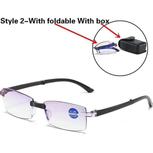 Folding Reading Glasses Women Men Anti-blu-ray Rimless Computer Glasses With Diopter 100 To 400 Glasses Case