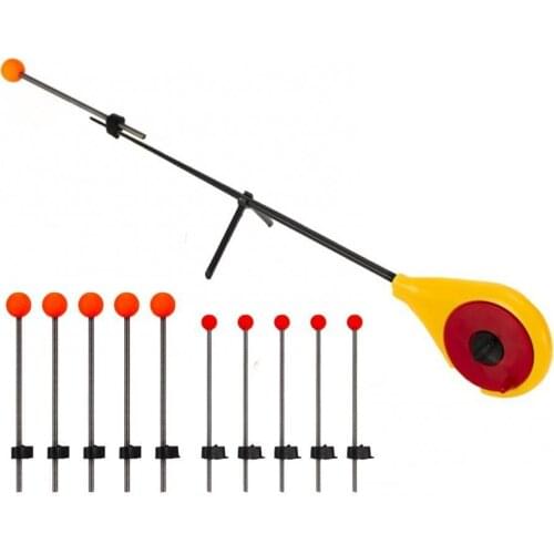 Yellow Winter Ice Fishing Rod Equipment with 5Pcs Large/Small Red Ball Spring