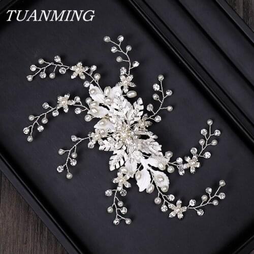 Pearl Hair Comb in hair Clips Pins Silver Color Flower Hair Jewelry For Bridal Wedding Pearl Rhinestone Headdress Ladies Jewelry