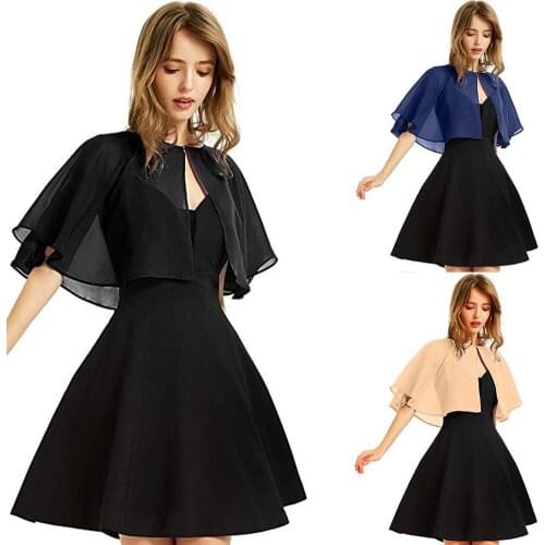 Bridal Wedding Bolero Women Chiffon Bridal Shawl Bridesmaid Shrug Party Evening Dress Capes Ivory Black Pink Purple Top Cover