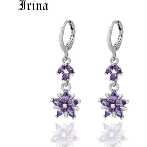 Irina 2019 Korean New Long Flower Pendientes Mujer Moda Elegant Transparent Purple charming Drop Earrings 585