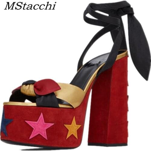 MStacchi Womens Sandals High Platfrom Chunky Heels Shoes Summer Peep Toe Ankle Strap High Heels Party Shoes Sandalia Feminina