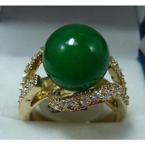 Free Shipping good A Pretty 12MM Green stone Women' s Ring size 6-10