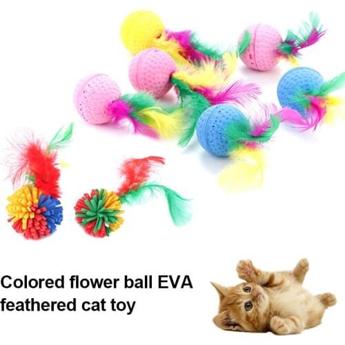 1 Pcs Colorful Sponge Balls Cats Toys with Feathers Kitten Interactive Toys XH8Z