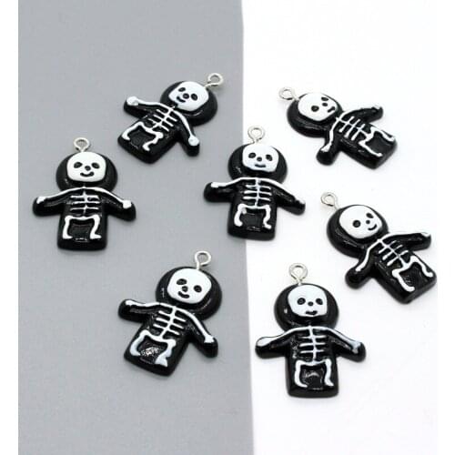 10pcs Halloween Funny Black Skull Baby Resin Charms Pendant For Earring Keychains Necklace Decoration Accessories Jewelry Make