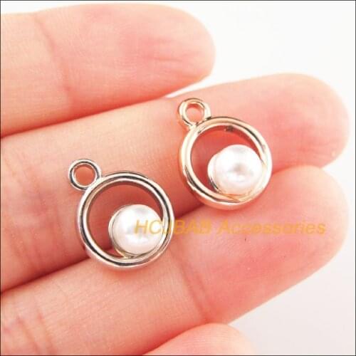 40Pcs Retro Dull Silver Plated KC Gold Color Acrylic Circle Charms Pendants 12x15mm