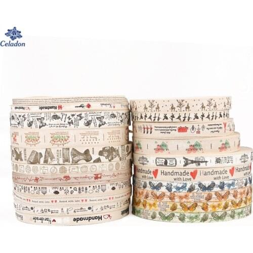 5 Yards/lot 10mm/15mm/20mm/25mm/30mm Multi option"Hand made" Design Printed Cotton Ribbons For DIY Sewing & Packing Accessories