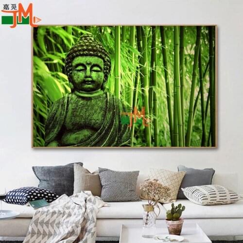 5D Diy Diamond Mosaic Buddha Statue Diamond Painting Cross Stitch Kits Green Bamboo 3D Embroidery Full Rhinestone Creative Gift