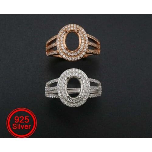 6x8MM Oval Prong Ring Settings Blank Adjustable Rose Gold Plated Solid 925 Sterling Silver DIY Bezel 1224041