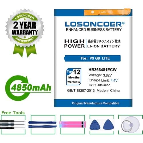 4850mAh HB366481ECW Battery For Huawei P9 5C (P9 G9 P10 Lite) G9 Honor 8 /Honor 8 Lite/ Y6 II EVA-AL00/AL10/L09/TL00 Ascend P9