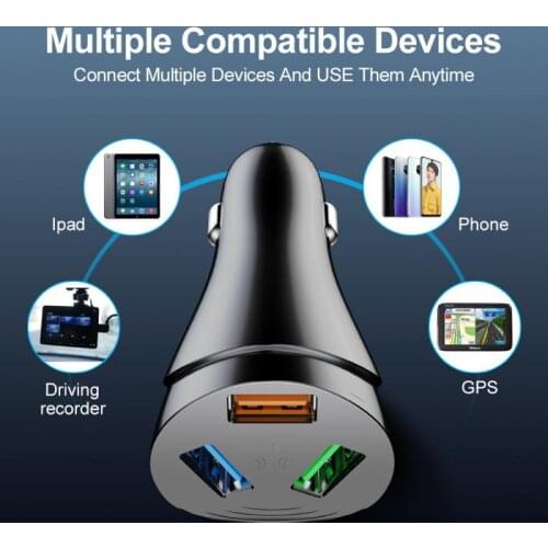 3USB Car Charger 3 Port Fast Charger Adapter Charger USB Power Adapter Suitable For All Smartphones Cigarette Lighter 2021