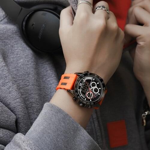 Mens Big Dial Dual Display NAVIFORCE Watches Luxury Brand Orange Sports Military Waterproof Silicone Digital LED Quartz Clock