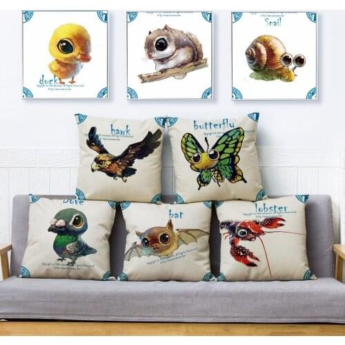 Cute Butterfly Cat Bat Eagle Duck Print Pillow Cover 45*45cm Cushion Cover Linen Throw Pillows Cases Home Decor Cushion Covers