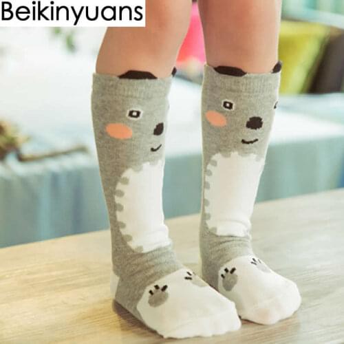 Childrens Socks Wholesale Boys and Girls Knee High Sock Cute Cartoon Fox Bear Print Creative Tide Cotton Tube Leg Socks