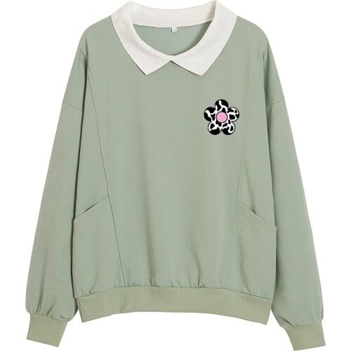 Dairy Cow Jumper Cotton 90s Aesthetic Shirt Women Casual Kawaii Hoodie with Pocket All-match Girls Sweatshirt Clothes for Teens