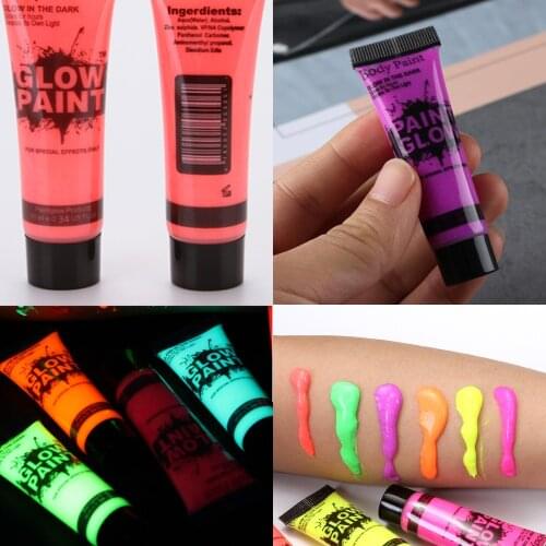 6 Body Paint Fluorescent Pigments UV Light Black Light Facial And Body Paint Washable Luminescent Pigments In Dark Body Paint