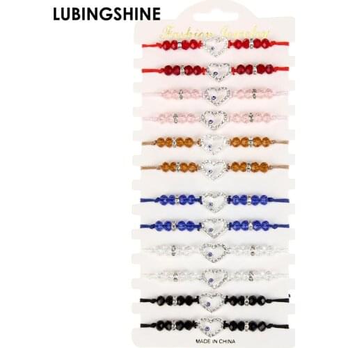 Exquisite Color Crystal Beads Bracelet Bohemia Full Rhinestone Hollow Heart With Evil Eye Charm Bracelet Women Men Jewelry Gift