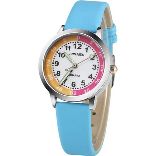 Classic Digital Dial Child Fashion Watch Simple Design Pink Sky Blue Leather Boy School Quartz Clock Girl Child Birthday Gift