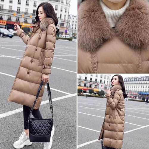 Classic Double-breasted coat lady winter Parka female long outwear thicken winter clothes overcoat women warm big fur collar