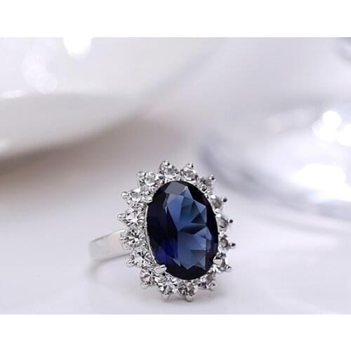 Bohemian Oval Blue Crystal Inlaid Ring Wedding Engagement Womens Ring New Fashion Rhinestone Jewelry Party Accessorie Size 6-10