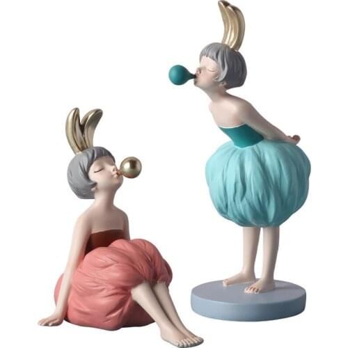 Nordic Cute Resin Bubble Dress Girl Music Box Decoration Home Livingroom Desktop Statues Ornaments Coffee Table Figurines Crafts