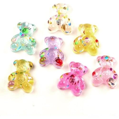 LF 10Pcs Mixed Resin Bling Bear Decoration Crafts Flatback Cabochon Kawaii DIY Embellishments For Scrapbooking Accessories