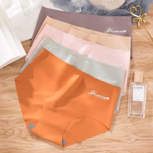 M-XL Fashion Letter Seamless Ice Silk Sexy Lingerie Simple Women Panties Antibacterial Briefs Mid-Rise Intimate Girl Panty