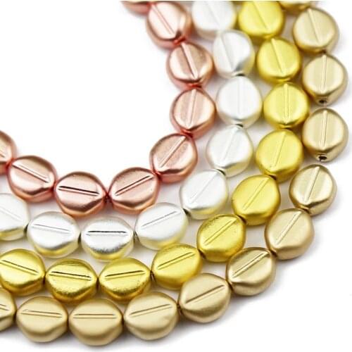Matte Rose Gold Silvers Oval Ellipse Natural Hematite Stone Spacers Loose Beads For Jewelry Making 8X9mm Diy Bracelets Necklace