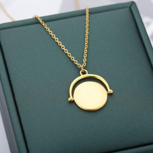 Metal Round Rotatable Pendant Necklaces For Women Stainless Steel Gold Chain Geometric Charms Choker Necklace Gothic Jewelry