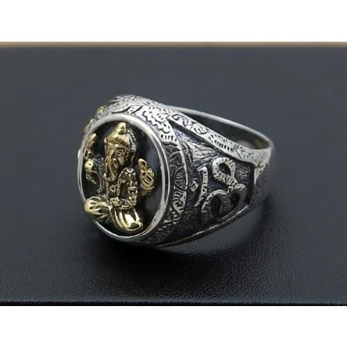 100%S925 Sterling Silver Fashion Jewelry Thai Silver Mens Personality Vintage Elephant Trunk Wide Face Ring