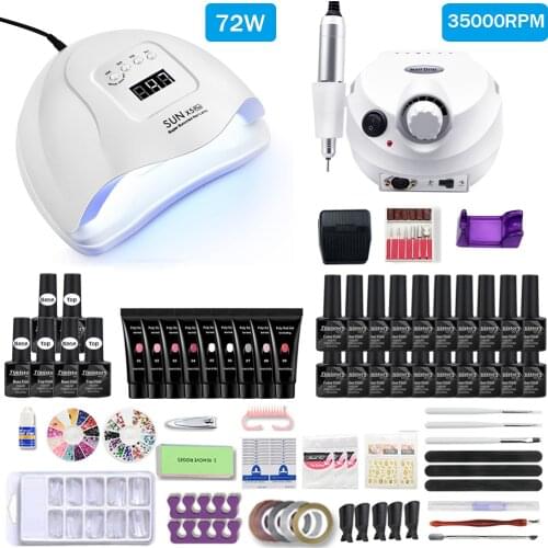 Nail Set Acrylic 15ml Poly/Fashion Color Gel 35000-20000RPM Nail Drill Machine And 120W/72W/54W UV LED Nail Lamp For Nail Kit