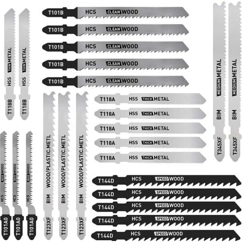 25 Pcs T Shank Jig Saw Blade Set, T-Shank Blades for Wood, Plastic and Metal Cutting