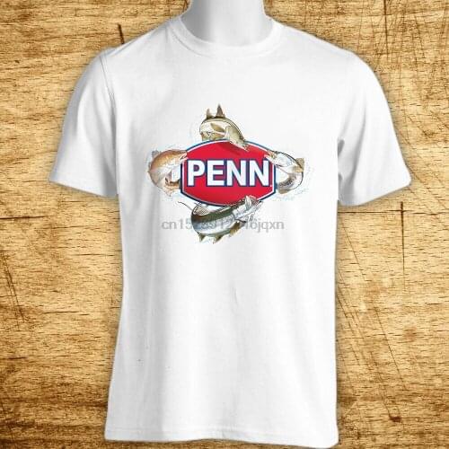 New PENN Fishing Logo Short Sleeve Mens White T-Shirt Size S-5XL Cotton Tee Shirt Custom Printed