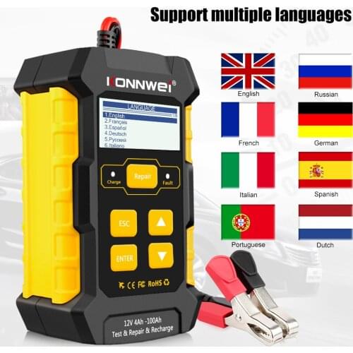 NEW 12V Car Battery Tester Full Automatic Pulse Repair 5A Battery Chargers for Wet Dry AGM Gel Lead Acid Car Repair Tool KW510