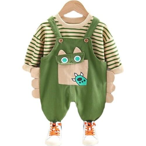 New Baby Girls Clothes Suit Children Boy Fashion Cotton T-Shirt Overalls 2Pcs/Sets Toddler Casual Costume Kids Stripe Tracksuits
