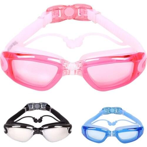New Adjustable Adult Goggles Professional Electroplating HD Waterproof Anti-Fog Anti-UV Wide View Swimming Glasses With Earplugs