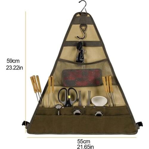 New outdoor BBQ Tableware Storage Bag Portable Barbecue Cutlery Hanging Holder Canvas Tableware Bags for Picnic Camping Tools