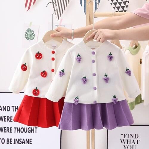 Autumn Winter Children Dress Woolen Kids Knitted Sweet New two piece set Girl Skirt Suit Kid spring Sweet Children Clothes Suit