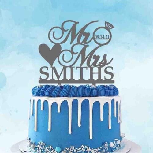 Personalized Mr Mrs Name Party Date Diamond Wedding Cake Topper Wedding Anniversary Party Decoration Topper