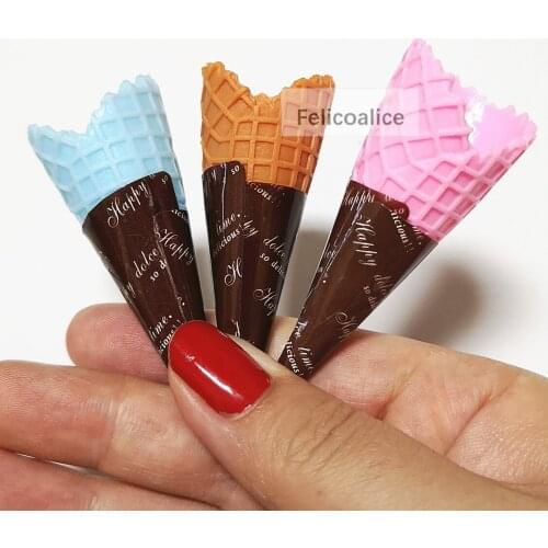 6pcs 70*25mm Big Resin Ice Cream Cone Charms Simulated Food Pendant For DIY Gift Keychain Accessories Jewelry Making
