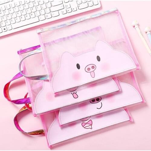 Transparent Mesh Filing Products Cute Kawaii Pink Pencil Case Student Nylon Pencil Bag Estuches Chancery Office School Supplies