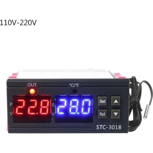 Duble Display Temperature Controller Celsius & Fahrenheit 10A Thermostat Switch AC 110V 220V