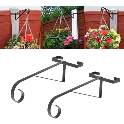 Garden Hanging Basket Bracket for Lanterns Black Metal Outdoor Planter Hanger Hooks Stand Decor Fence Deck Garage