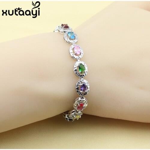 Made in China Multicolor Stones , Silver Adjustable Chain-Link Bracelet Women Fashion Health Length 19+3cm