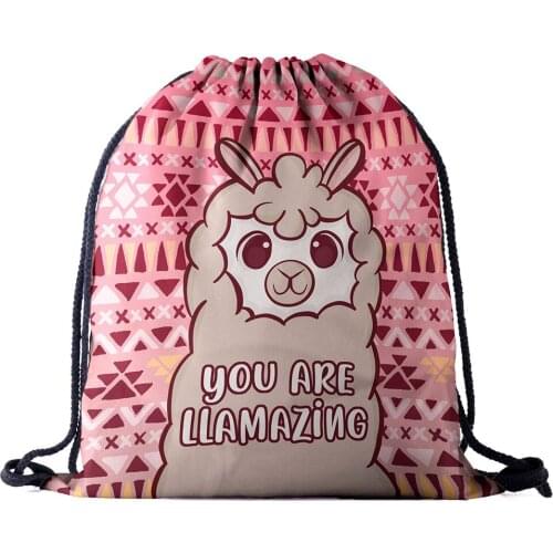 Bag Women Backpack Drawstring 3D Printing Alpaca men daily Casual Girls Mochila knapsack Feminina bundle pocket rope bags new