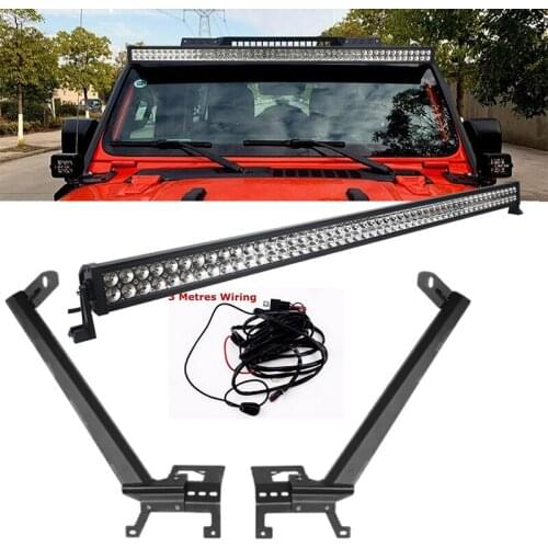 52 Inch 300W LED Work Light bar Steel Metal Upper Windshield Mounting Bracket W/Lower Corner Brackets for Jeep Wrangler JL 2018