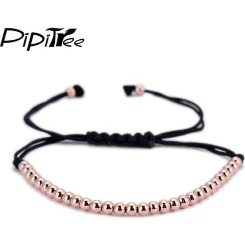 Trendy Handmade Brand Men Bracelet Macrame Jewelry 4mm Copper Beads Braided Strand Woven Charm Bracelets & Bangles for Men Women
